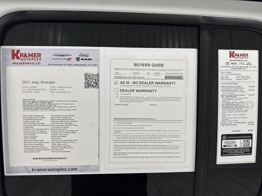 2021 Jeep Wrangler Unlimited Unlimited Sport Altitude