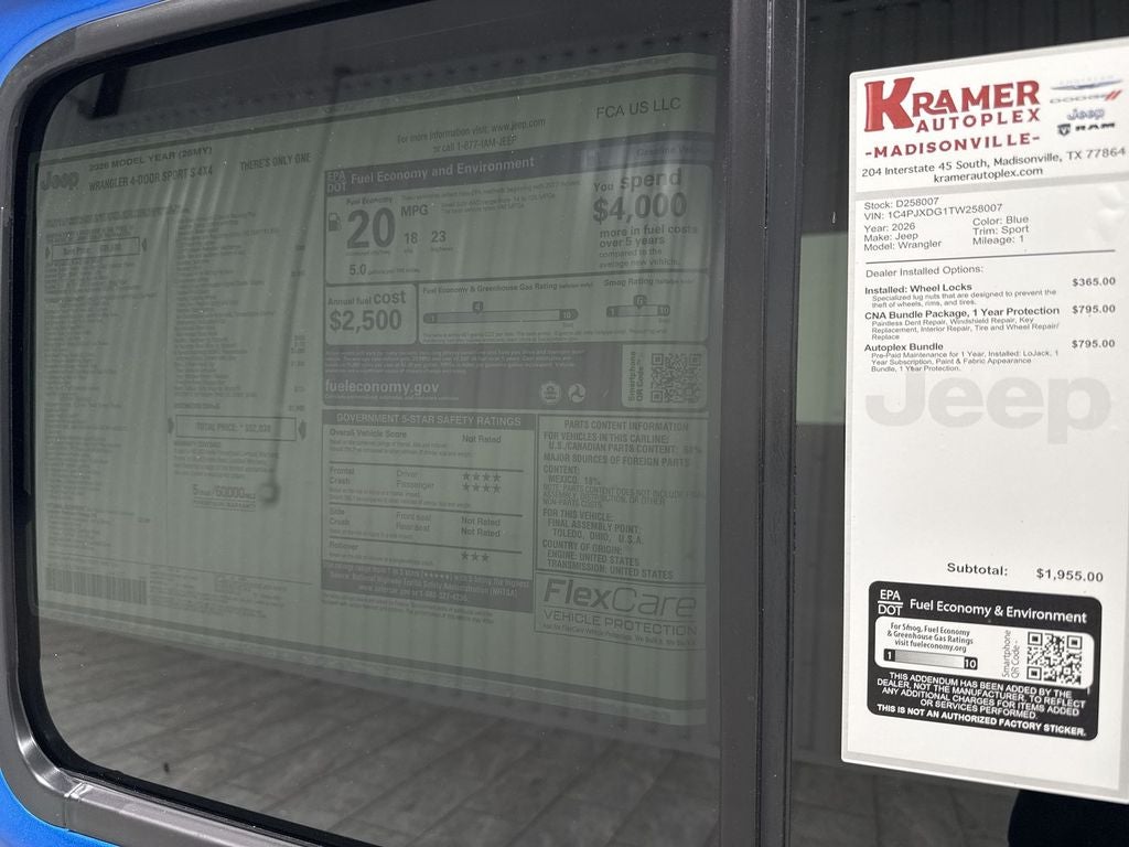 2026 Jeep Wrangler WRANGLER 4-DOOR SPORT S