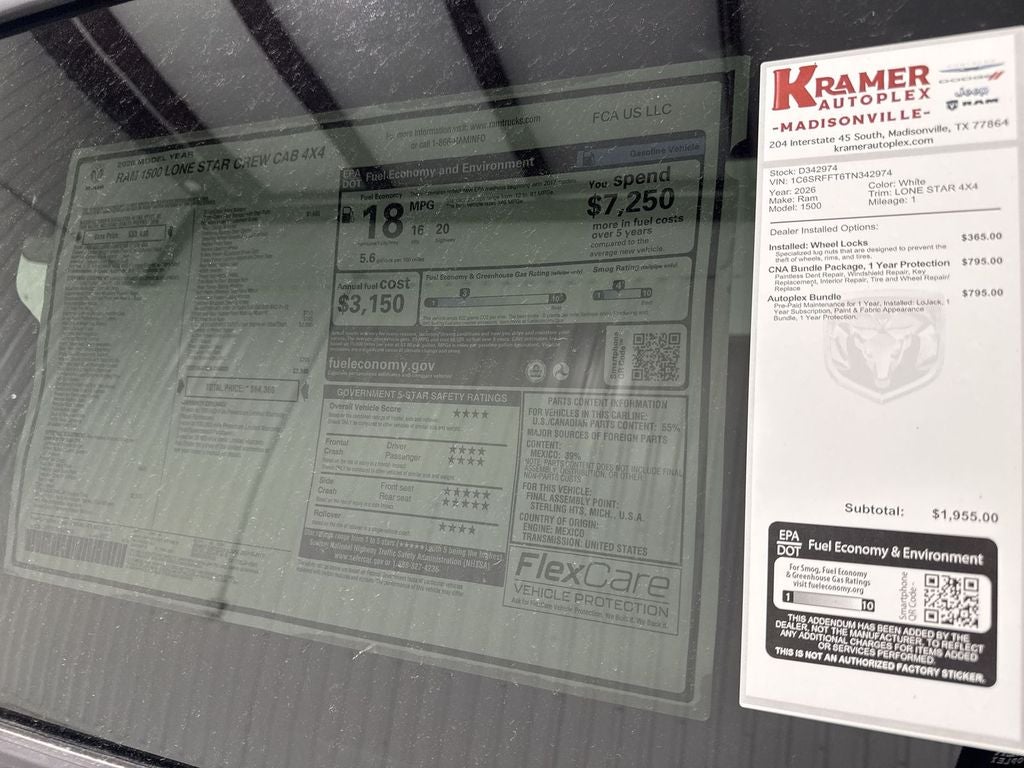 2026 RAM Ram 1500 RAM 1500 LONE STAR CREW CAB 4X4 5'7' BOX