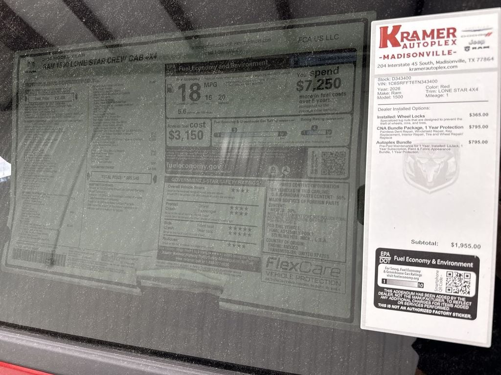 2026 RAM Ram 1500 RAM 1500 LONE STAR CREW CAB 4X4 5'7' BOX
