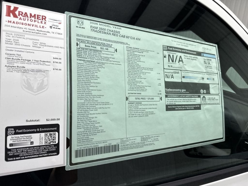 2026 RAM Ram 3500 Chassis Cab RAM 3500 TRADESMAN CHASSIS REGULAR CAB 4X4 60' CA