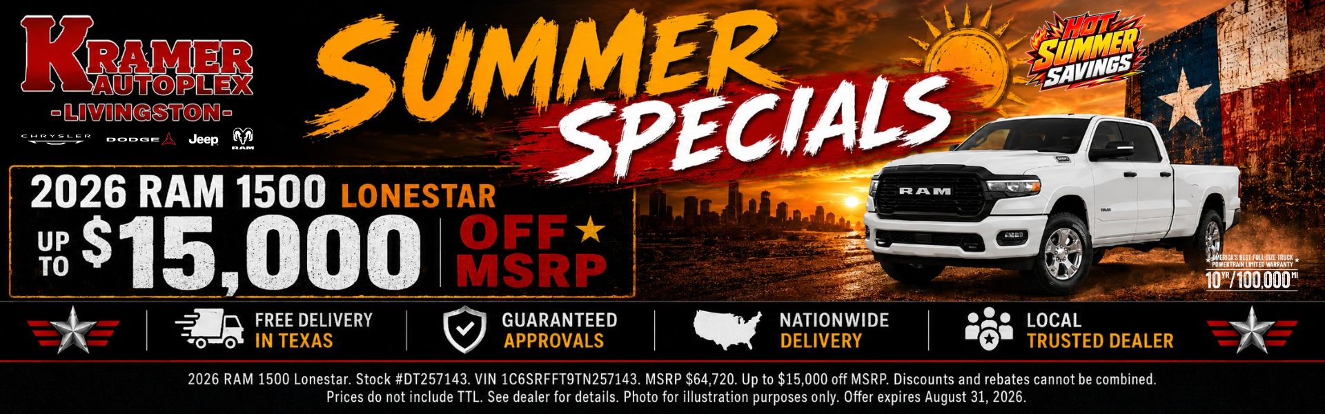 Kramer CDJR Livingston August Incentives